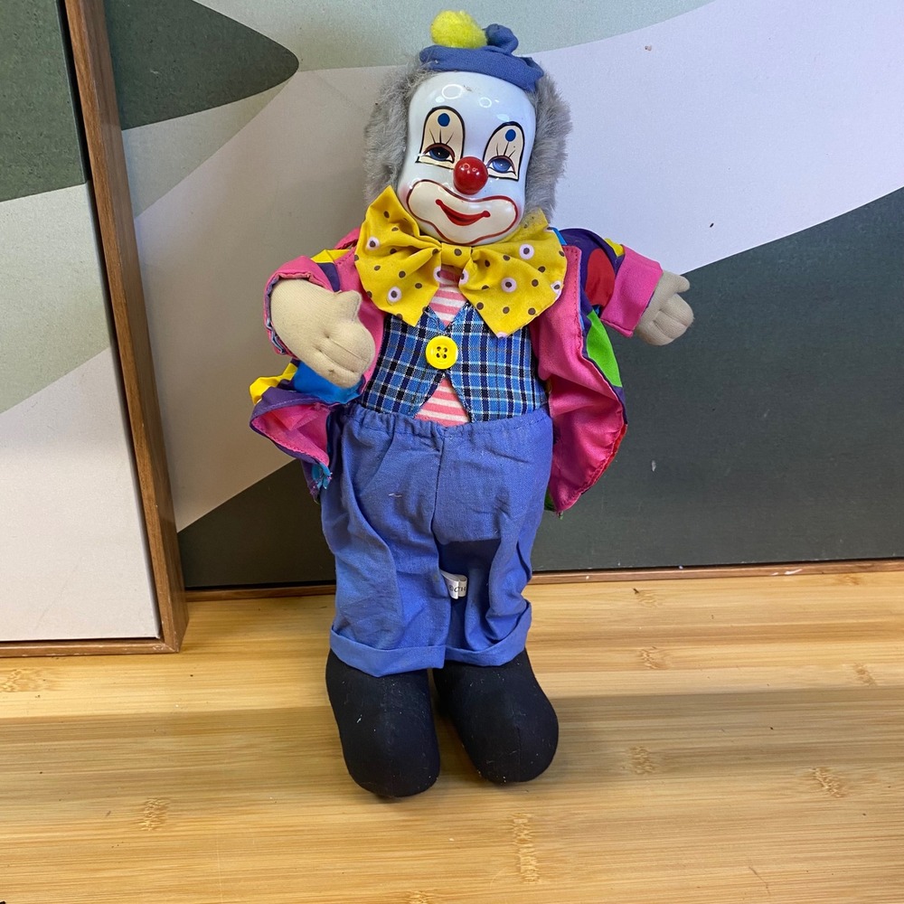 Unbranded Porcelain Clown Doll Unisex OS Multicolor Polka Dot Vintage Style